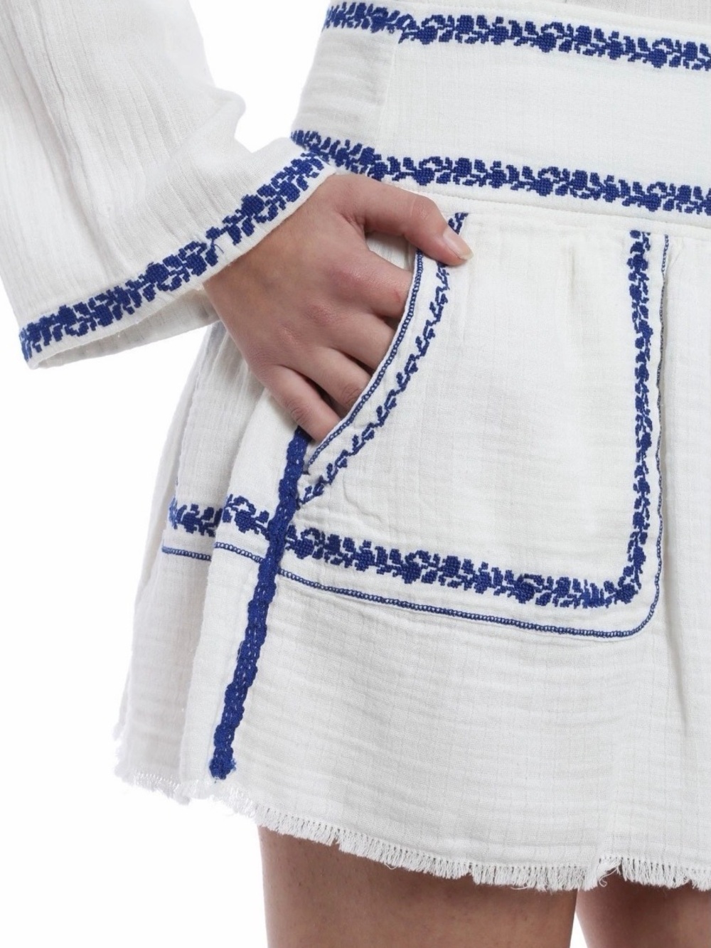 Isabel Marant Etoile Vittoria Embroidered Cttn Mini Skirt wblue trim 36EU / 6US